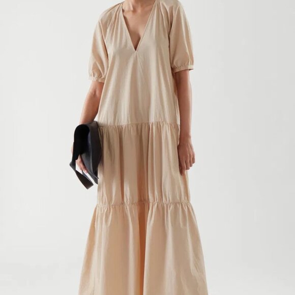 COS Organic Cotton Tiered Maxi Dress Sz 8 - Picture 2 of 8